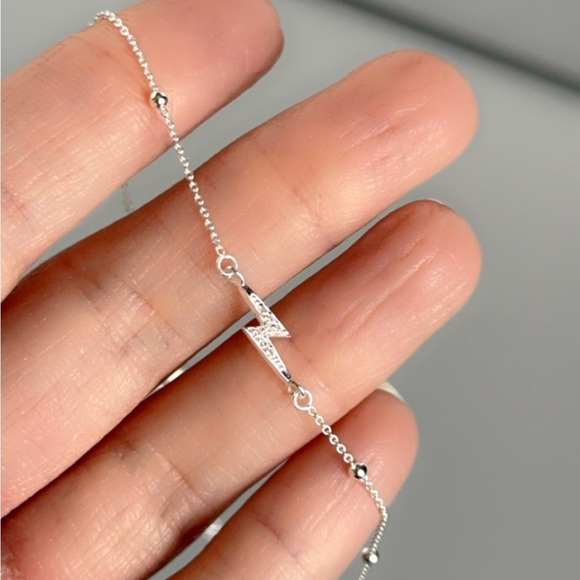 Sterling Silver Adjustable Ball Bead Lightning Bolt Anklet - Picture 10 of 10
